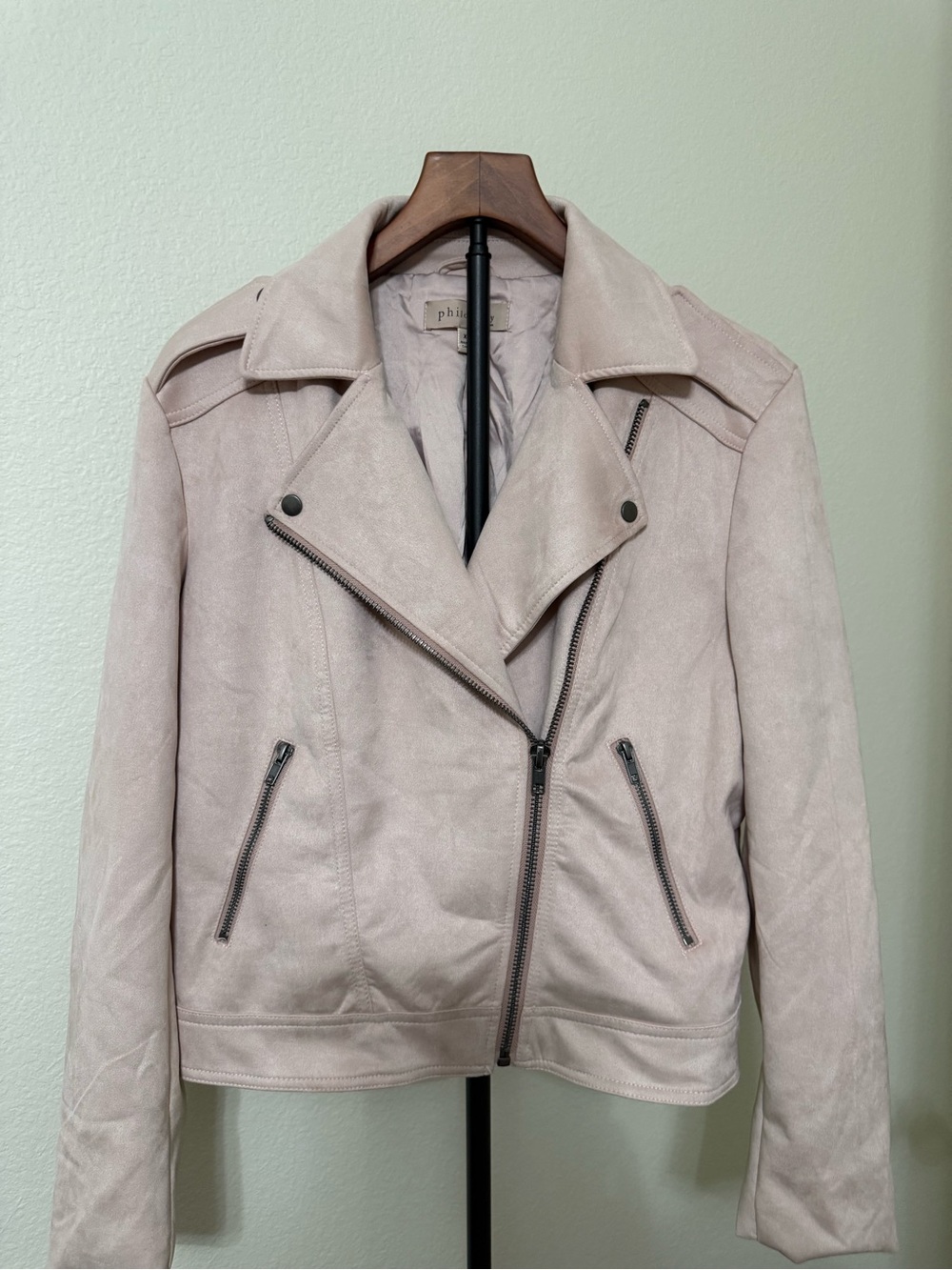 Light Pink Suede Moto Jacket